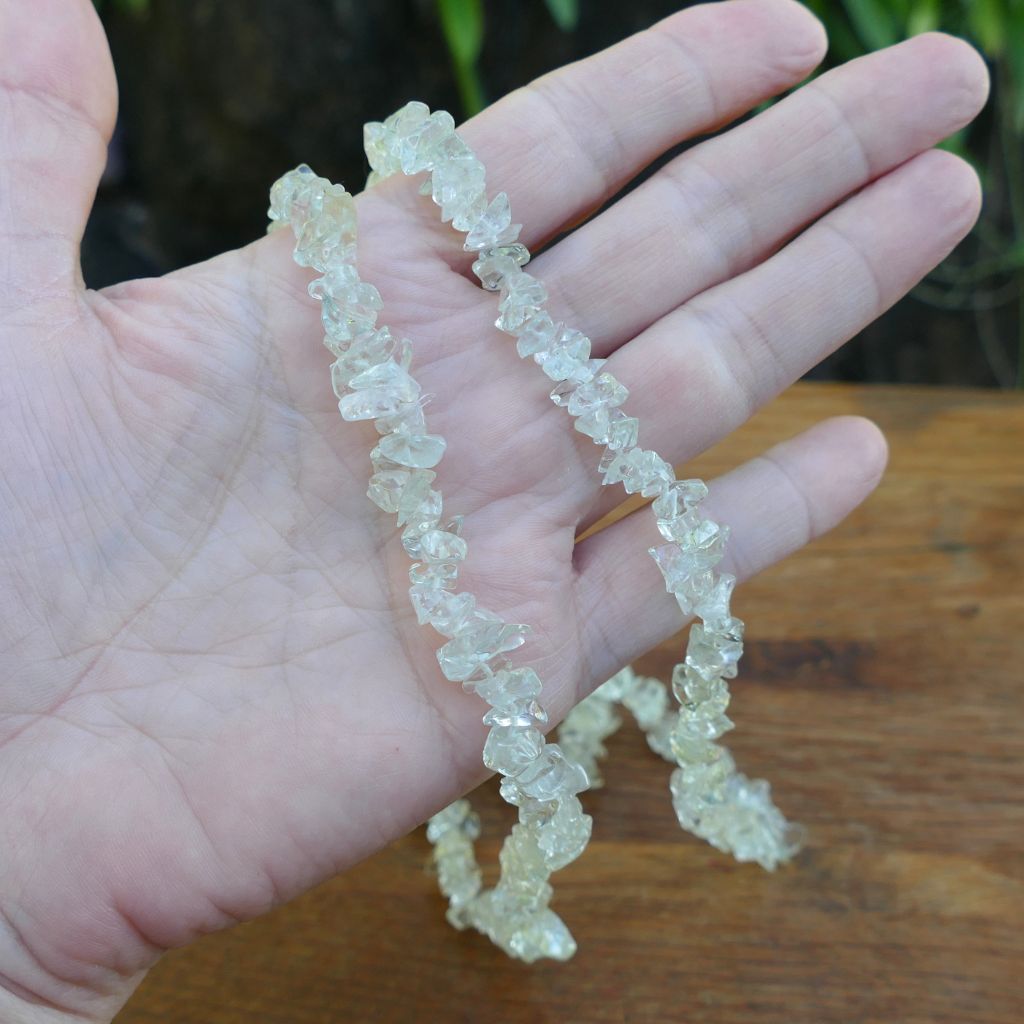 Green Amethyst Chip Necklace 34 Inch | Natural Prasiolite Crystal Necklace