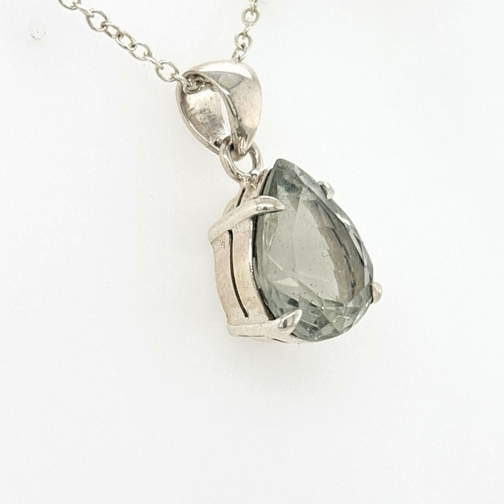 Faceted Green Amethyst Prasiolite teardrop pendant set in 925 sterling silver