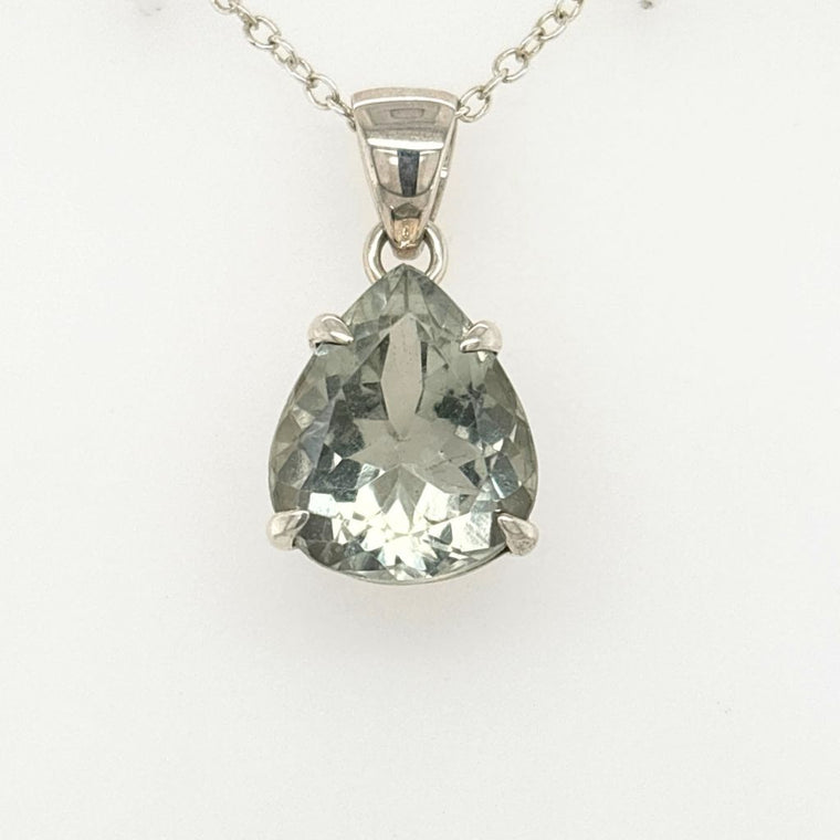 Faceted Green Amethyst Prasiolite teardrop pendant set in 925 sterling silver