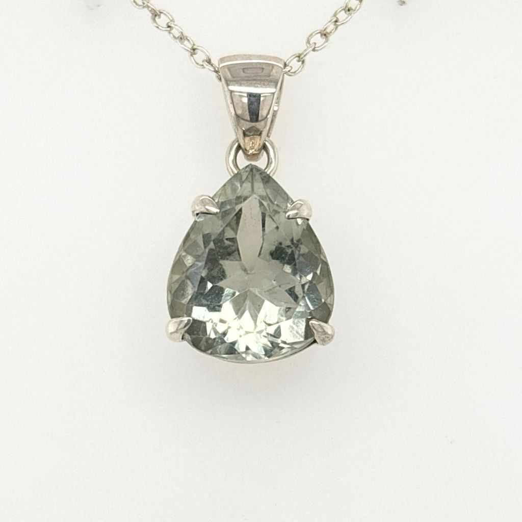 Faceted Green Amethyst Prasiolite teardrop pendant set in 925 sterling silver