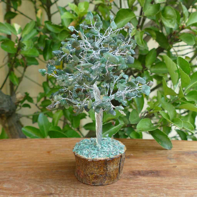 green aventurine crystal gem tree wood base