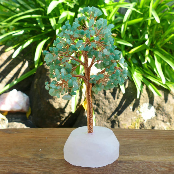 Green Aventurine Crystal Gem Tree on Rose Quartz Base – 22cm