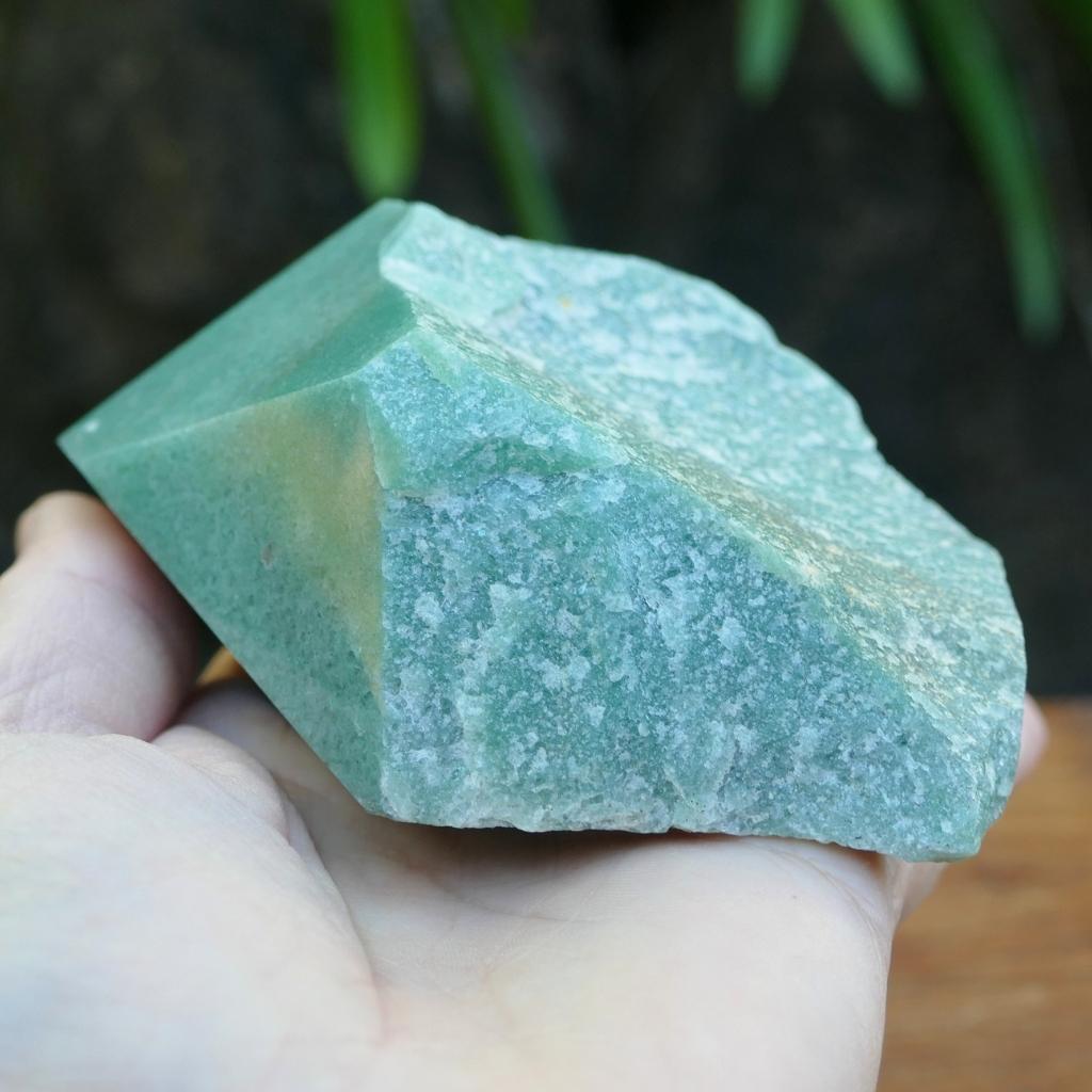 Natural Green Aventurine crystal point with rough raw base and polished point