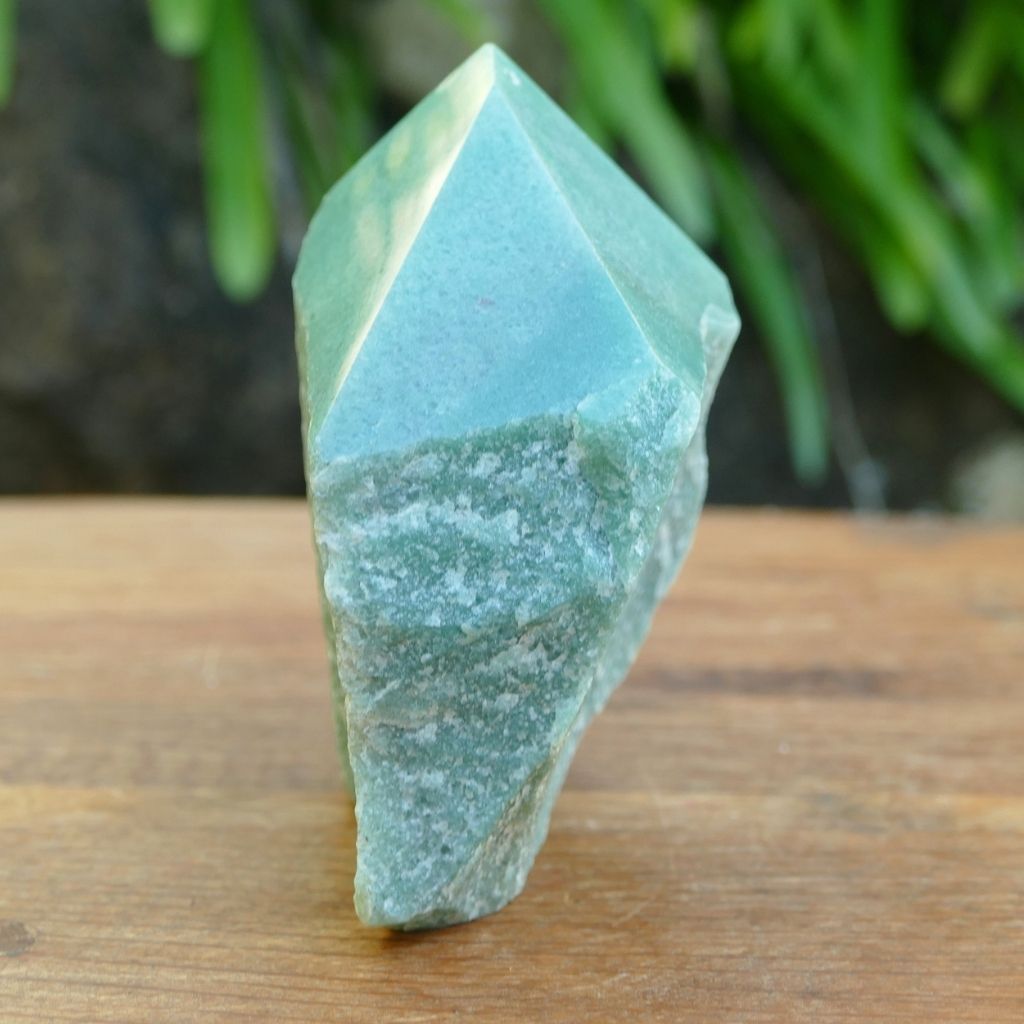 Natural Green Aventurine crystal point with rough raw base and polished point