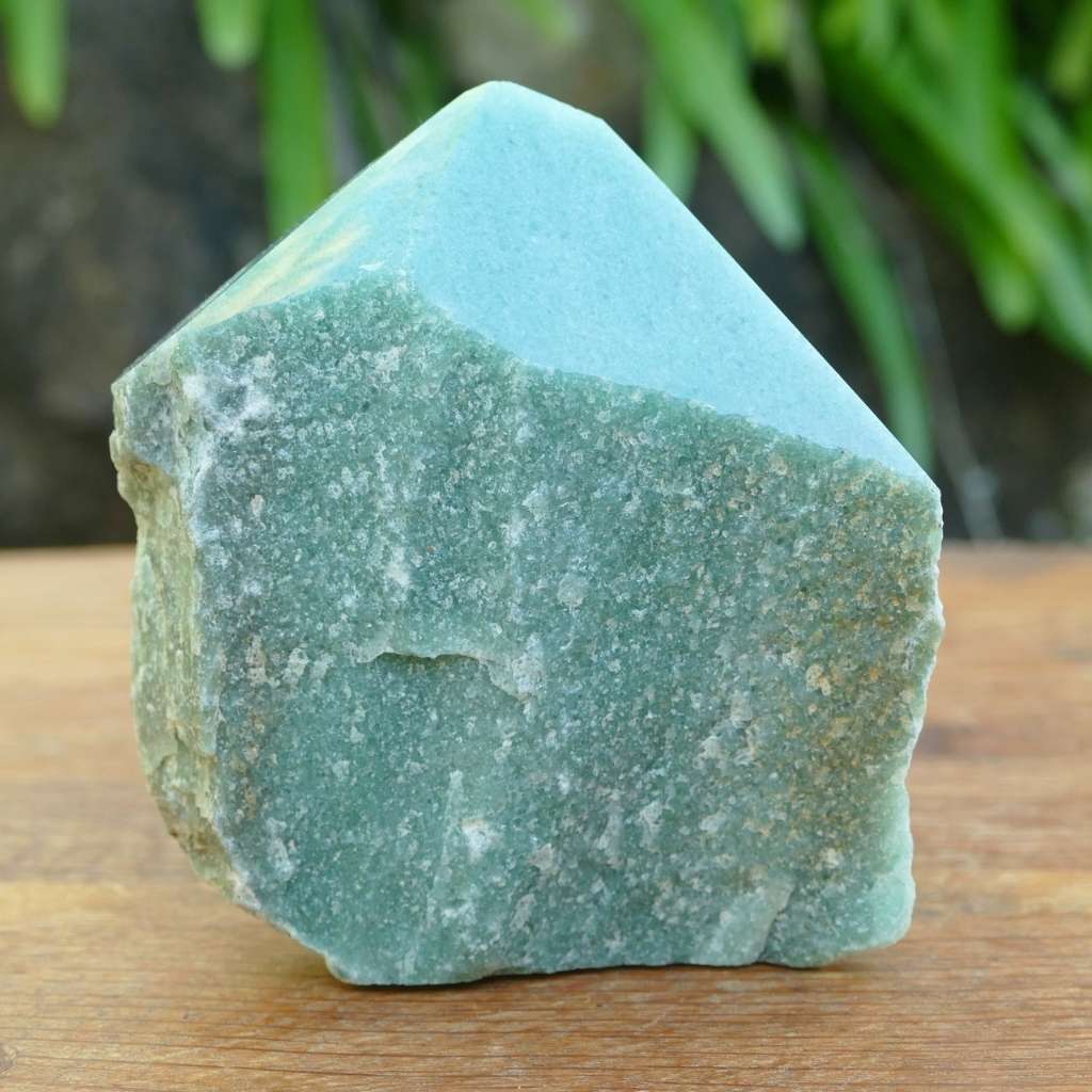 Natural Green Aventurine crystal point with rough raw base and polished point