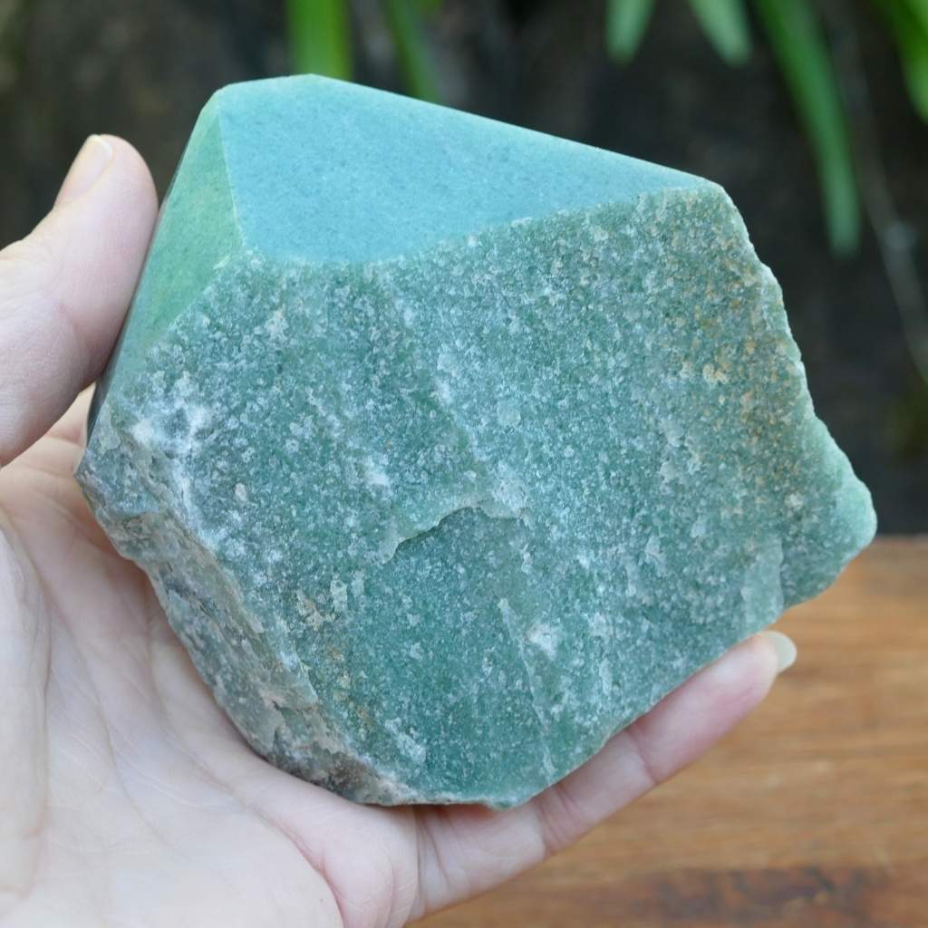Natural Green Aventurine crystal point with rough raw base and polished point