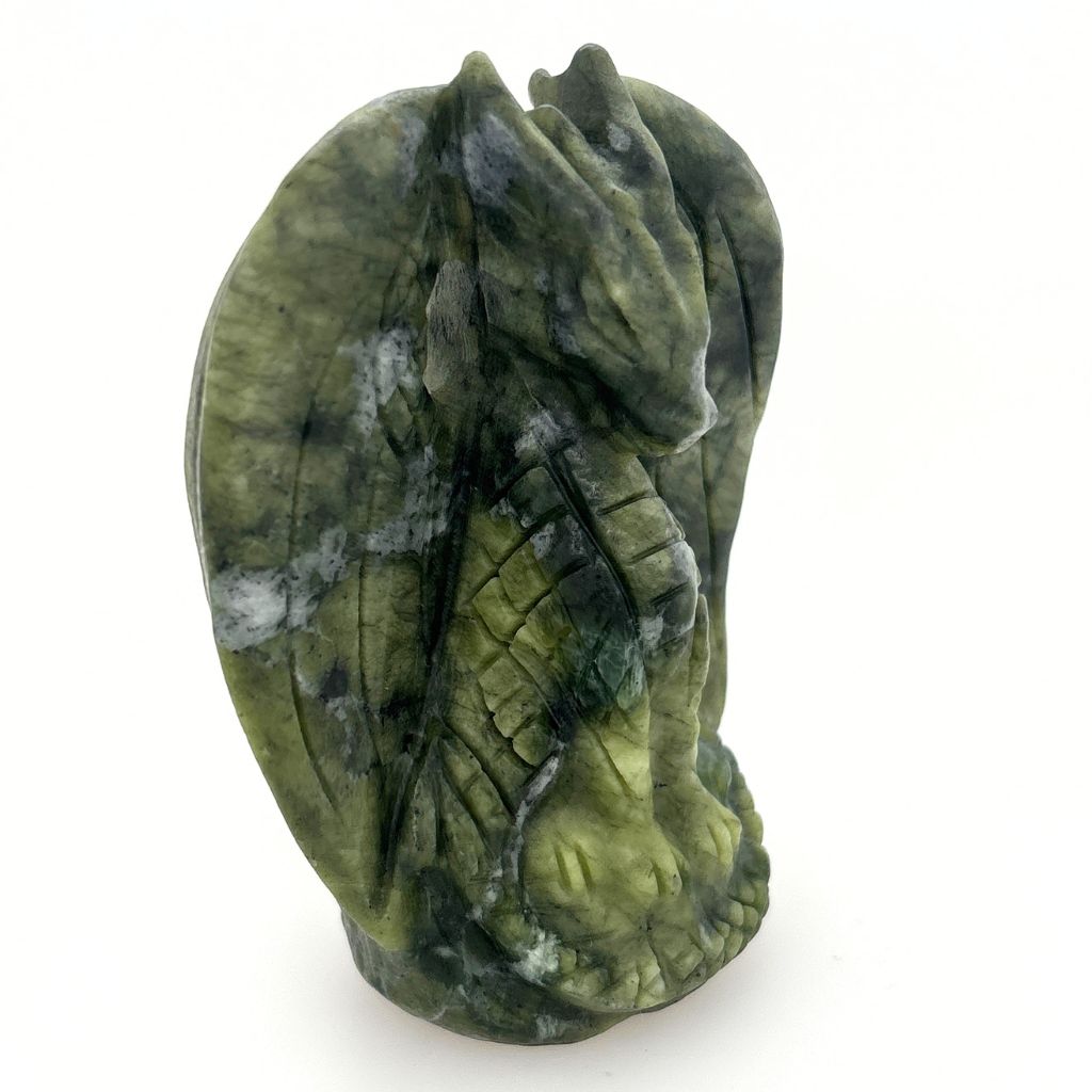 Green Jade Standing Dragon Carving | Crystal Dragon Statue