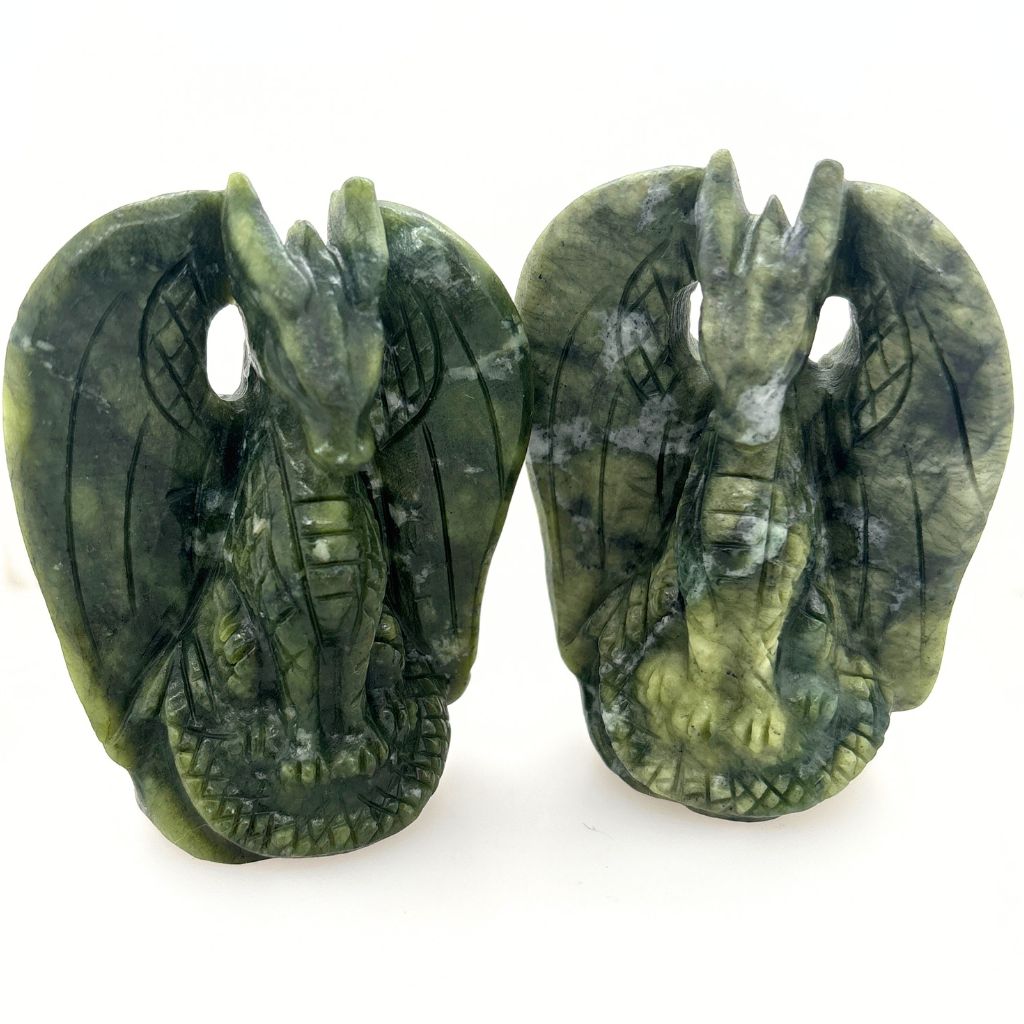 Green Jade Standing Dragon Carving | Crystal Dragon Statue
