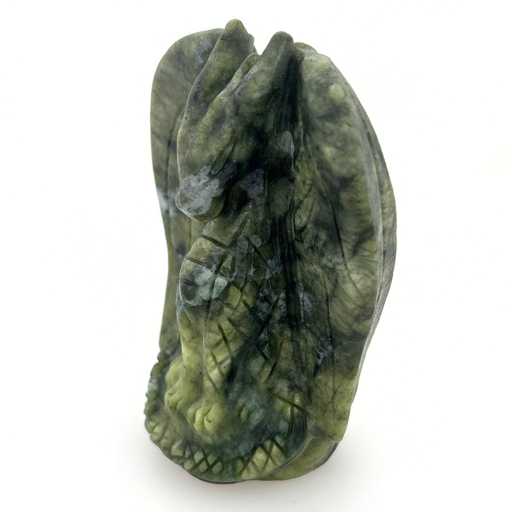 Green Jade Standing Dragon Carving | Crystal Dragon Statue