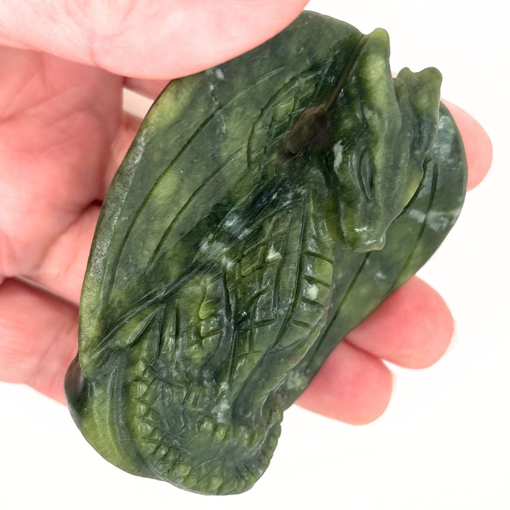 Green Jade Standing Dragon Carving | Crystal Dragon Statue