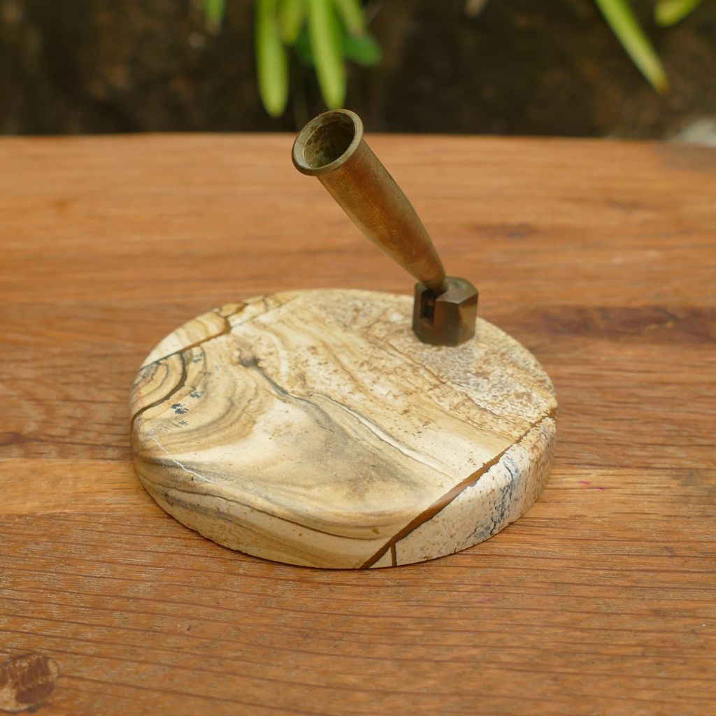 Picture Jasper Pen Holder with Brass Stand