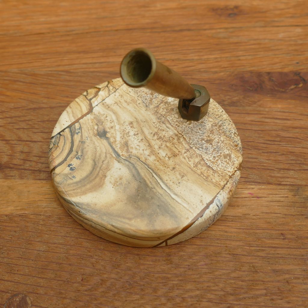 Picture Jasper Pen Holder with Brass Stand