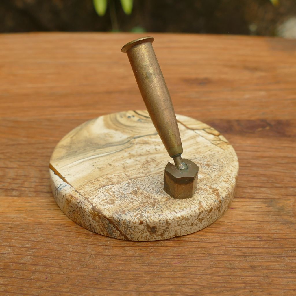 Picture Jasper Pen Holder with Brass Stand