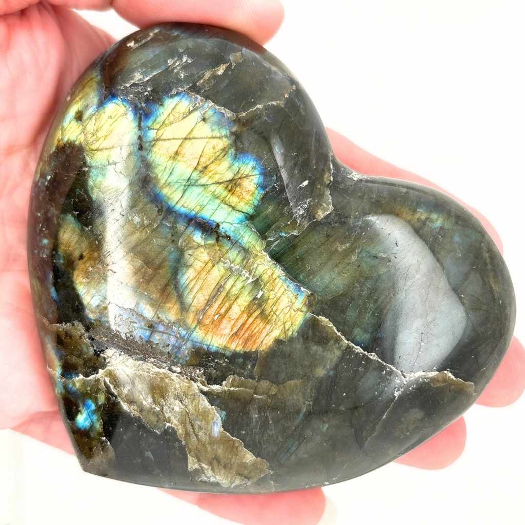 Labradorite Heart 343g – Flashy Polished Labradorite Crystal Australia