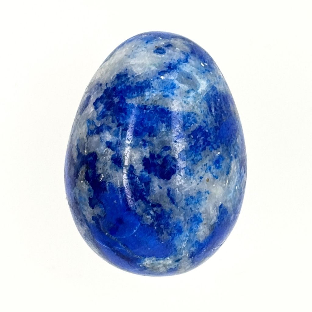 Polished Lapis Lazuli crystal egg with deep blue and white natural patterns