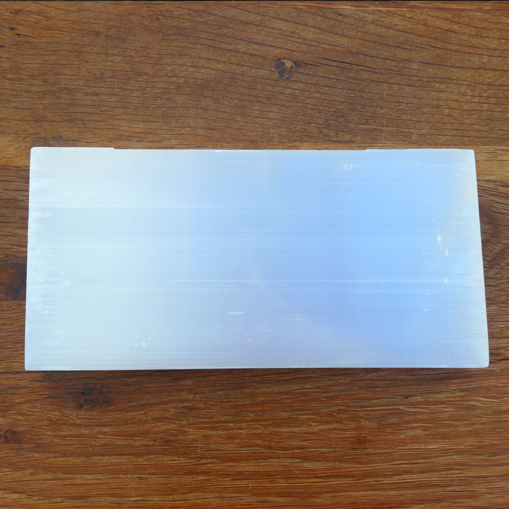 Large rectangular natural selenite crystal charging plate