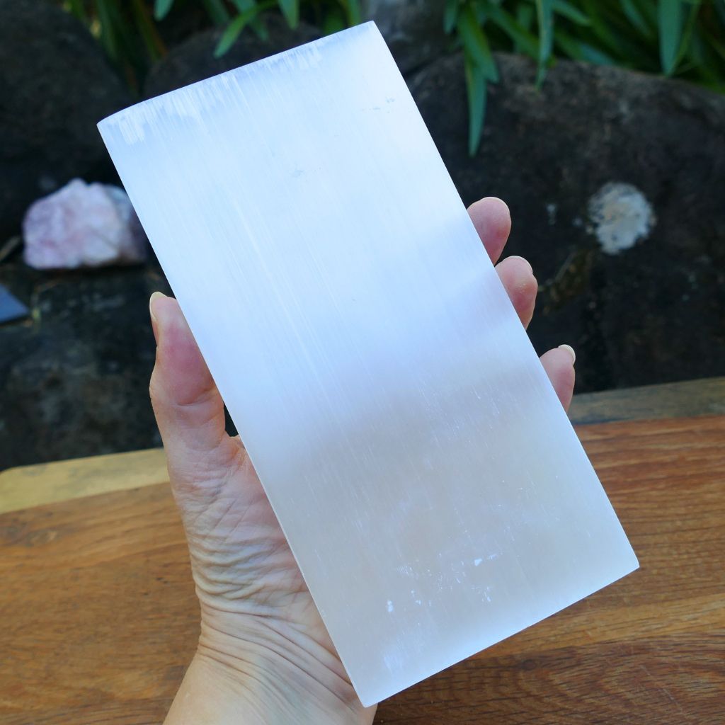 Large rectangular natural selenite crystal charging plate