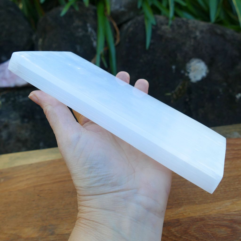 Large rectangular natural selenite crystal charging plate