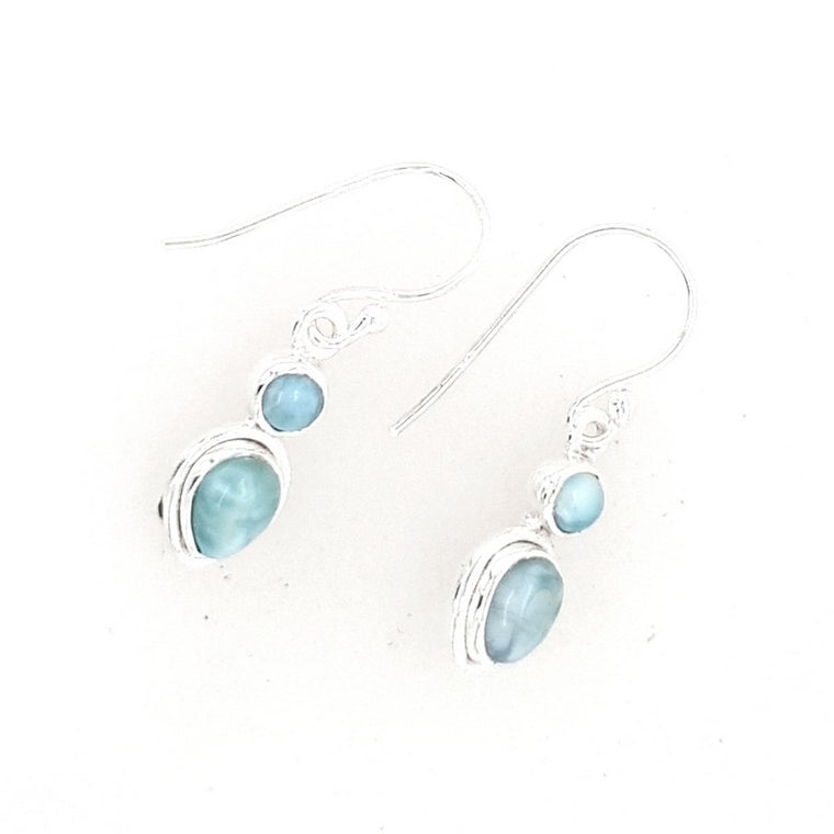Natural Larimar Gemstone Earrings - 925 Sterling Silver, Oval Blue Stone, Dangle Drop Style