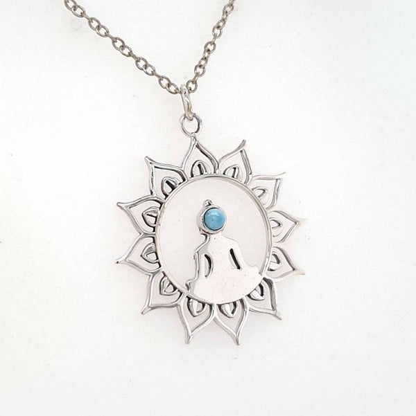 Larimar Mandala Goddess Pendant in Sterling Silver