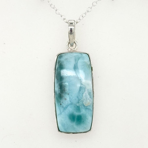 Larimar Pendant – Ocean Blue Crystal Necklace (Silver Setting)