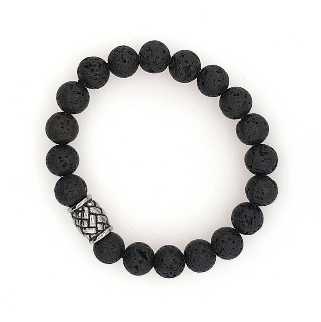 Lava Stone Bracelet with Herringbone Charm