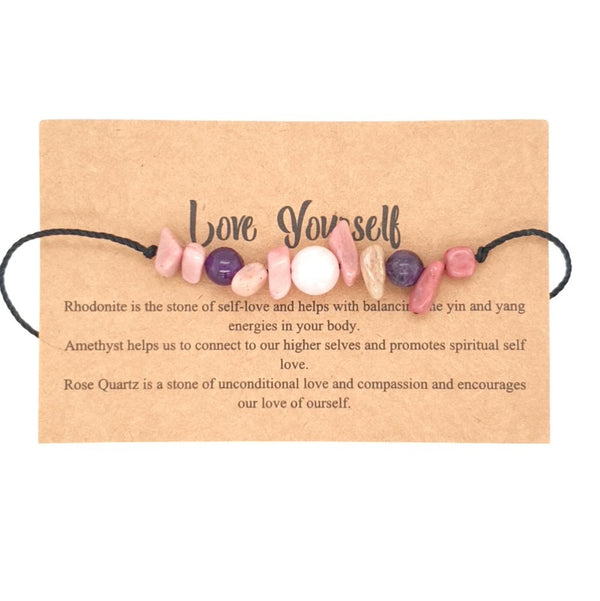Love Yourself Adjustable Bracelet – 3 Gemstone Healing Crystals