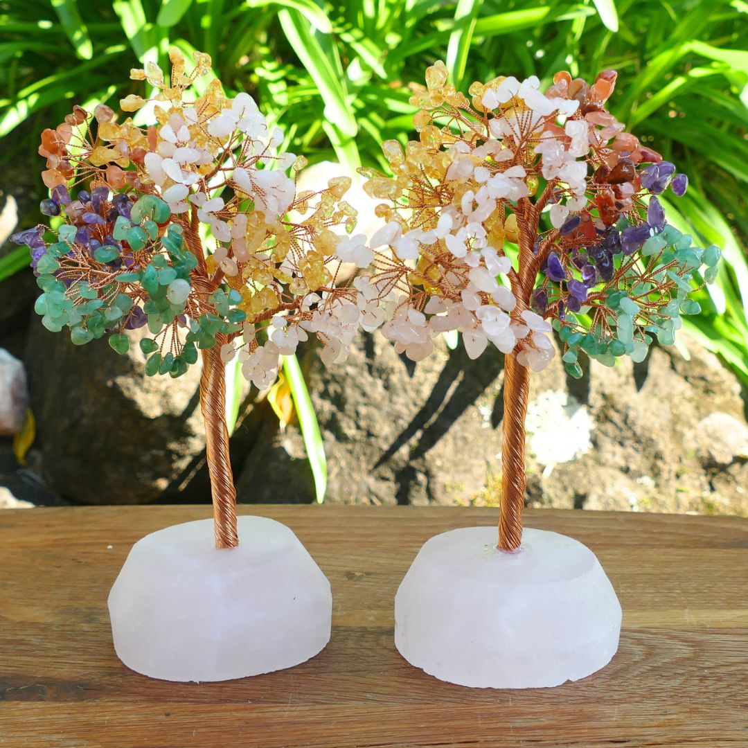 Mixed Crystal Gem Tree on Rose Quartz Base 