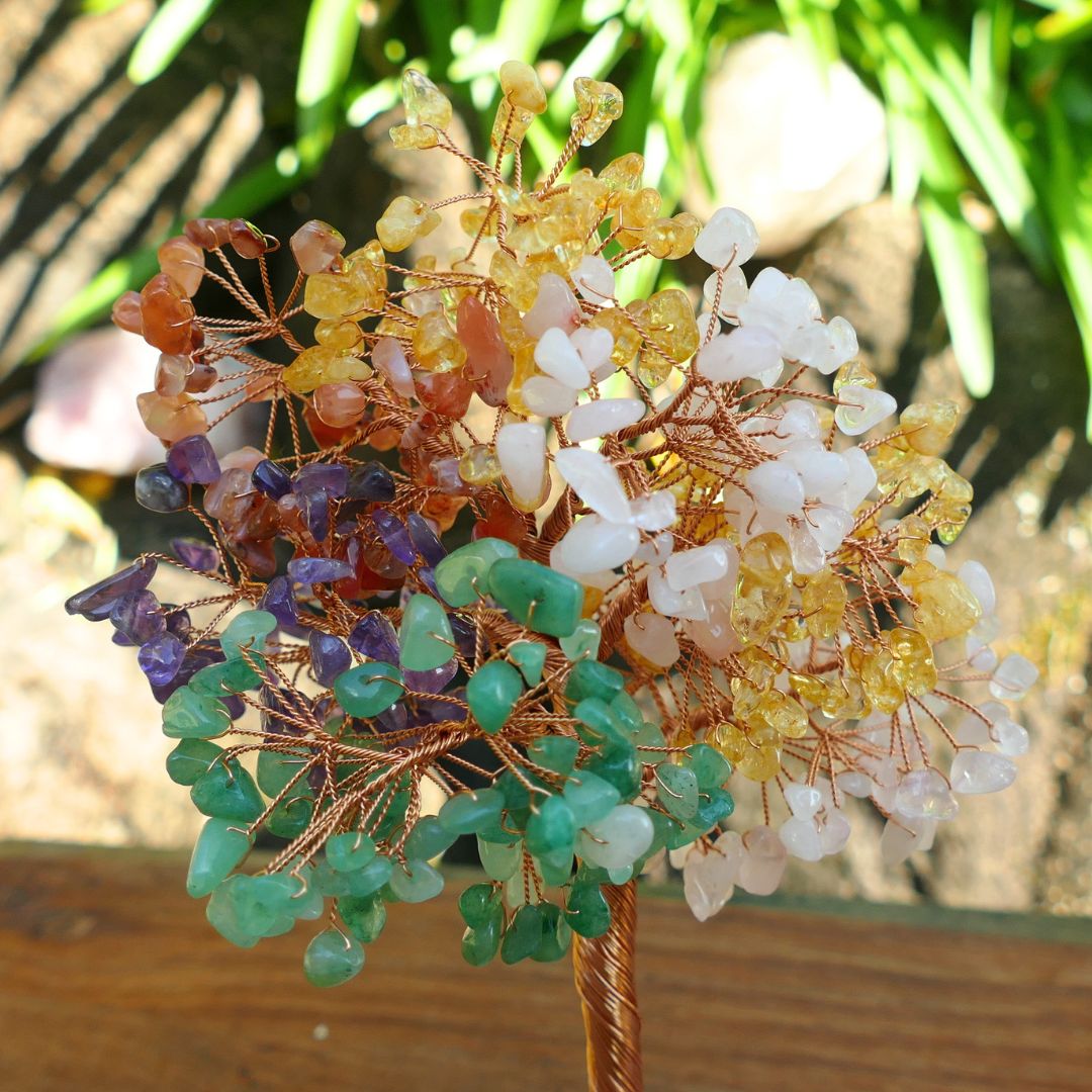 Mixed Crystal Gem Tree on Rose Quartz Base 