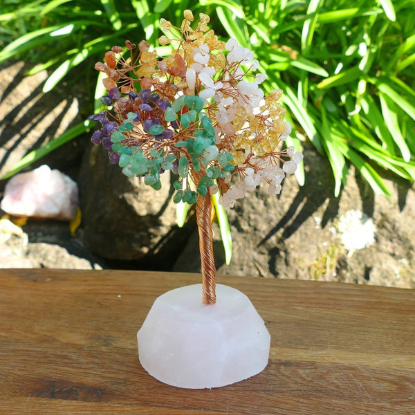 Mixed Crystal Gem Tree on Rose Quartz Base – 22cm