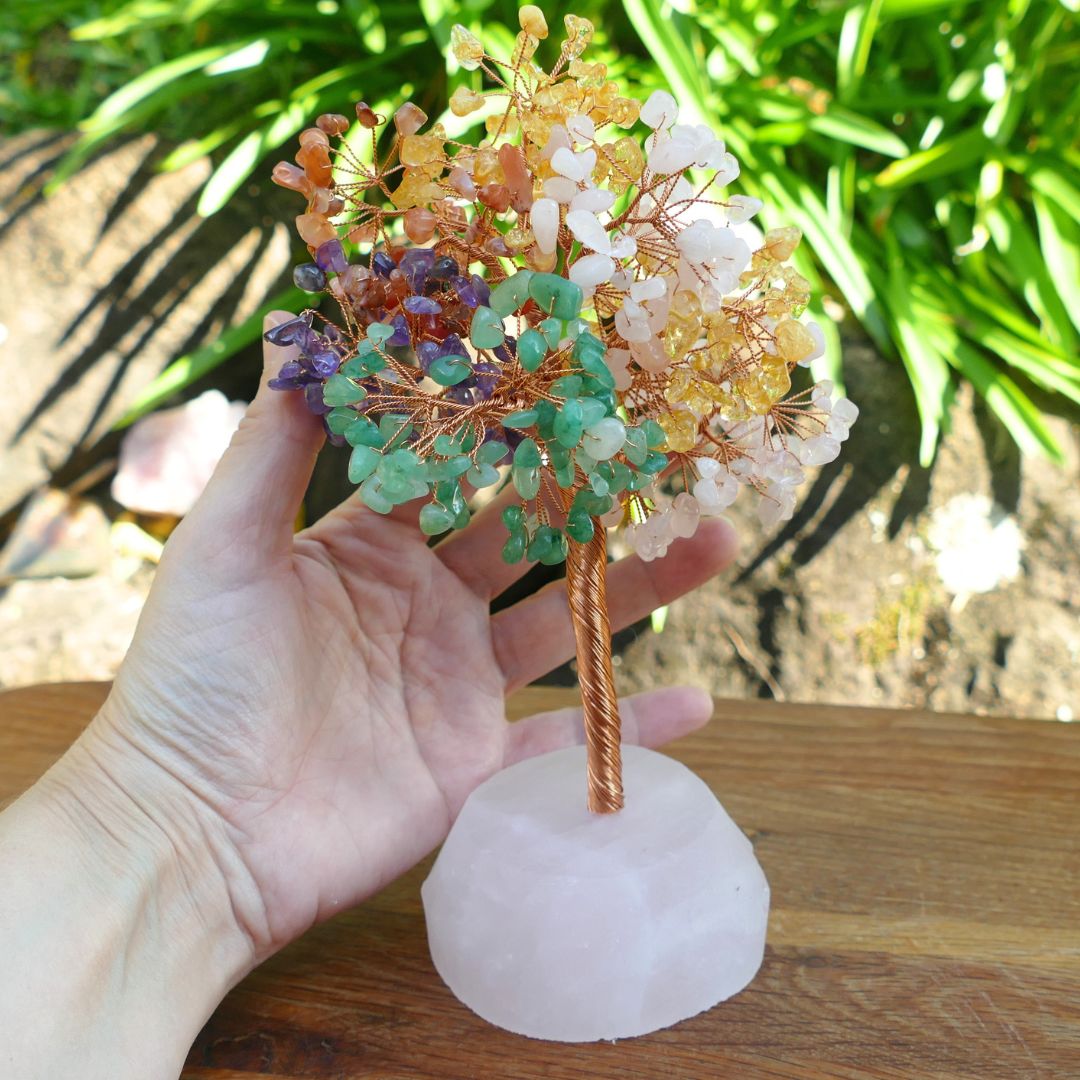 Mixed Crystal Gem Tree on Rose Quartz Base 
