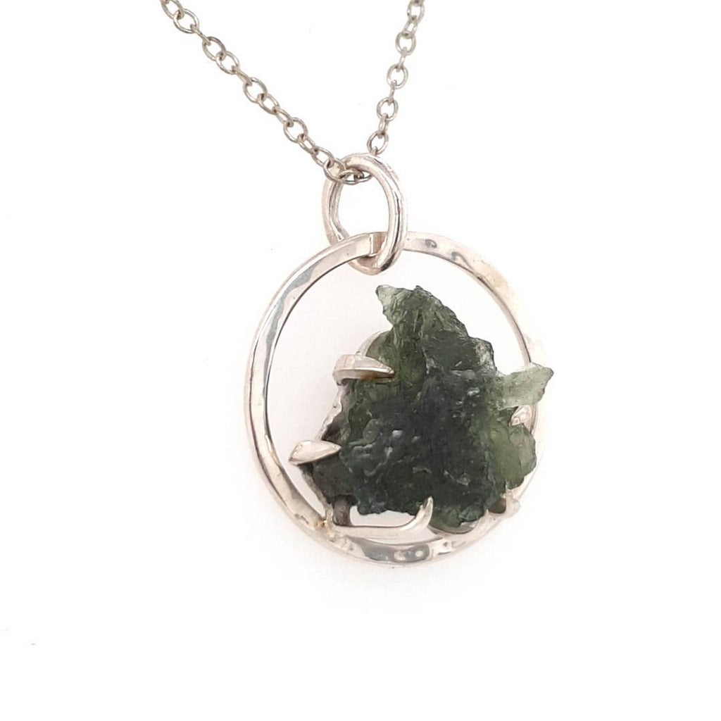 Moldavite Pendant in a Sterling Silver Claw Setting