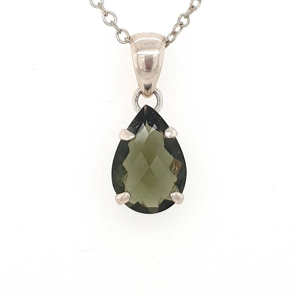 Moldavite Pendant Set in Sterling Silver from Czech - Faceted