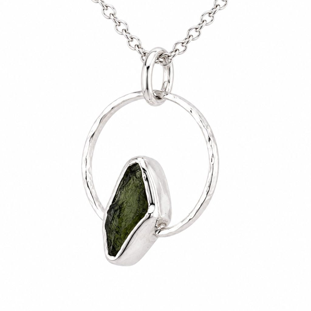 Moldavite Pendant in a Sterling Silver Setting From Czech