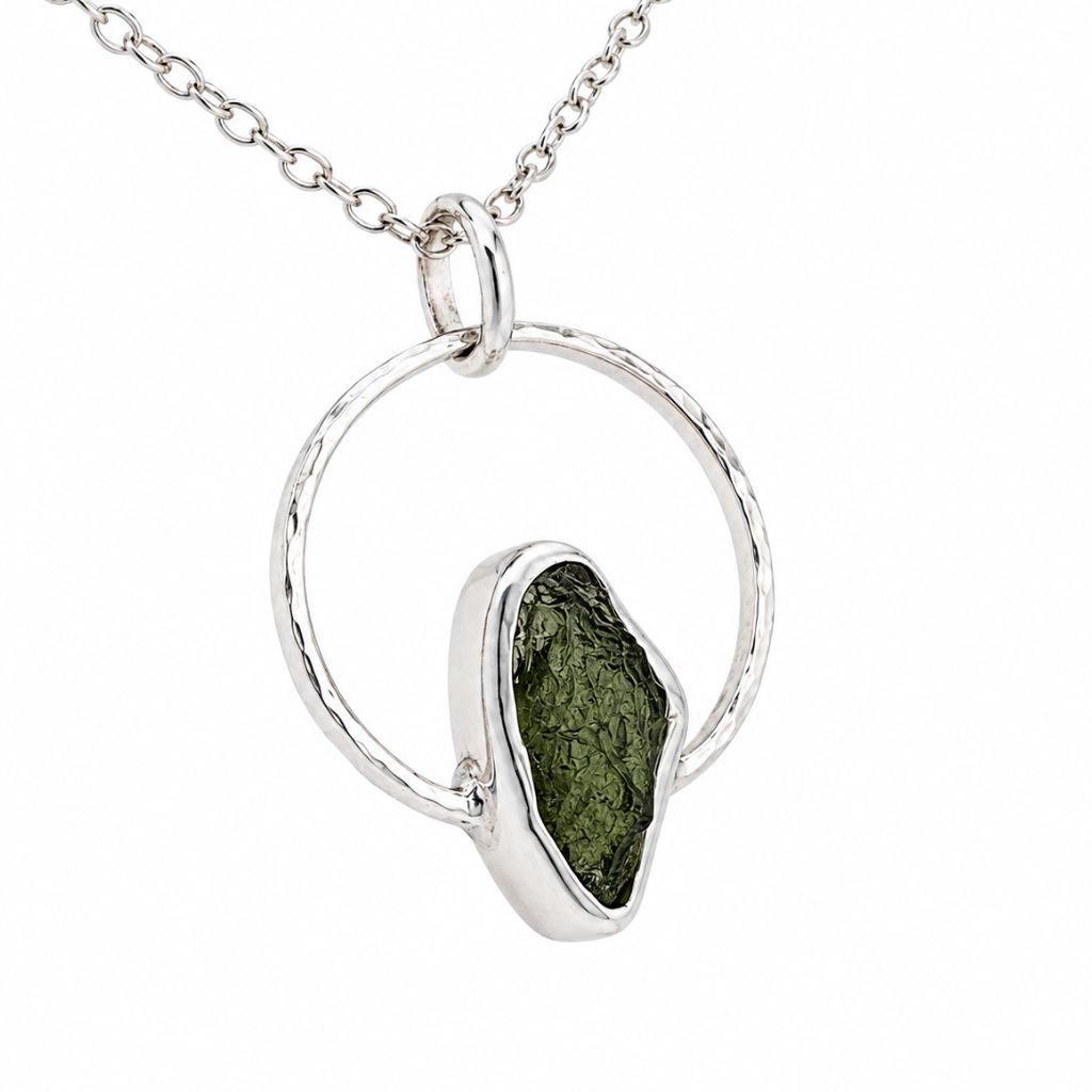Moldavite Pendant in a Sterling Silver Setting From Czech