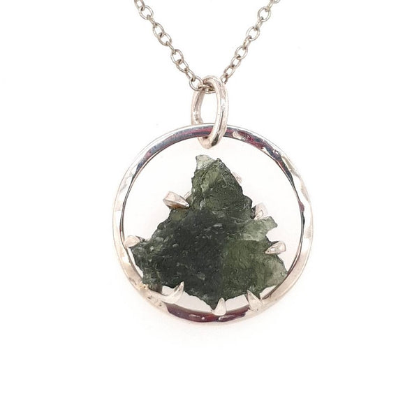 Moldavite Pendant in a Sterling Silver Claw Setting