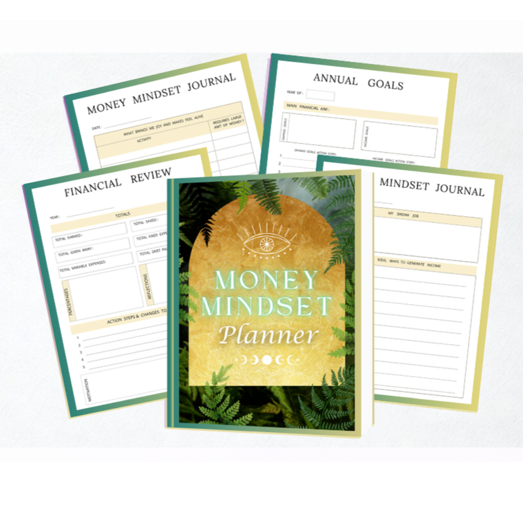 Money Mindset Planner cover – financial planning journal with budgeting, savings and wealth mindset worksheets