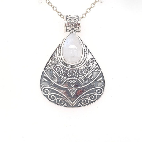 Rainbow Moonstone Crystal Pendant Teardrop Sterling Silver Setting Unique Design Women's Jewellery