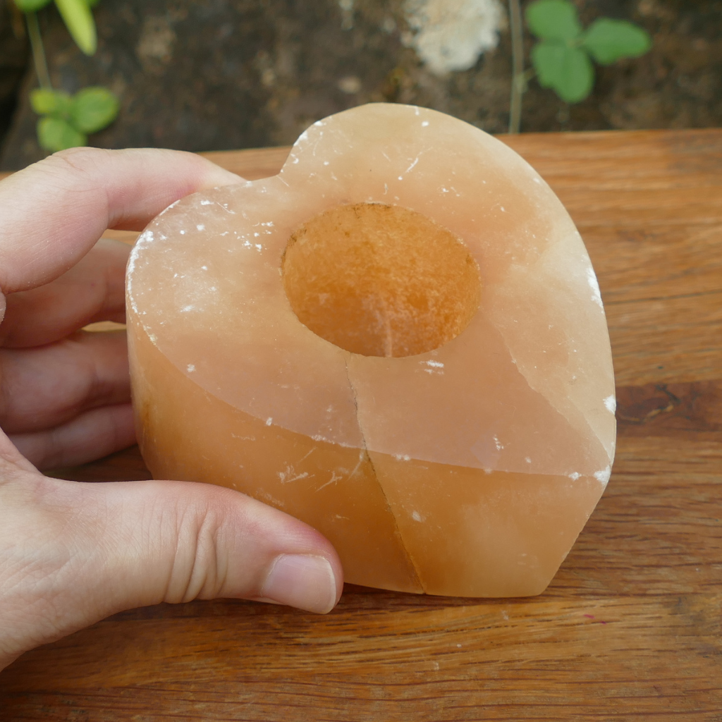 orange selenite candle holder heart