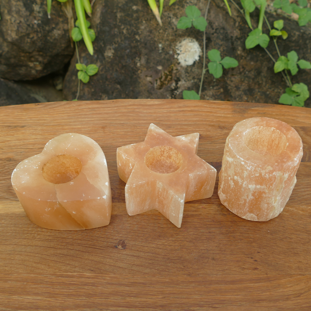 natural orange selenite crystal candle holder