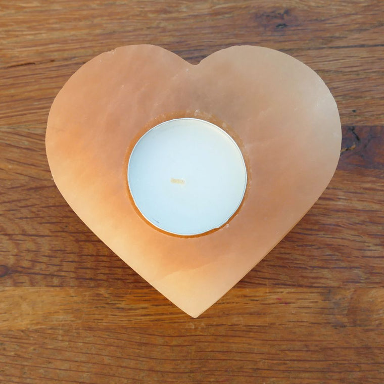 Orange Selenite Candle Holder | Natural Selenite Tealight Holder