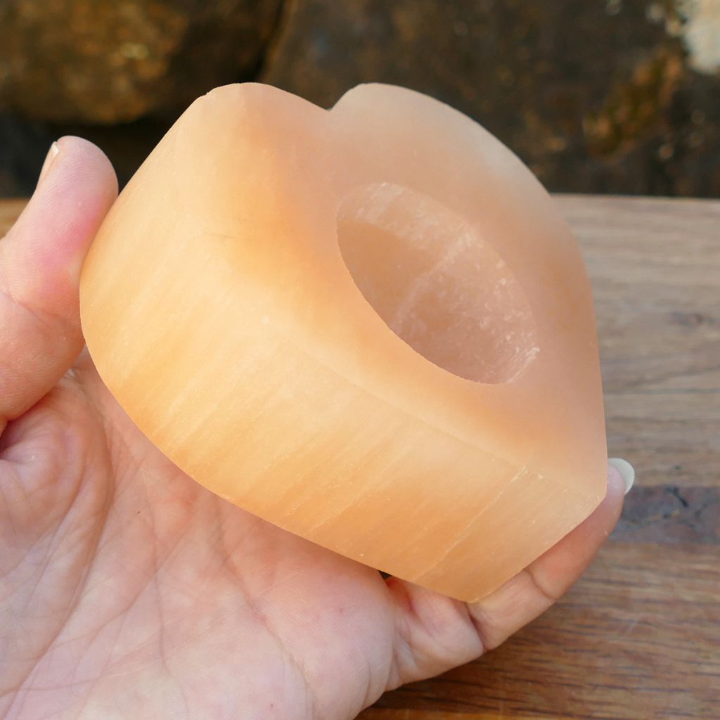 Orange Selenite Candle Holder | Natural Selenite Tealight Holder