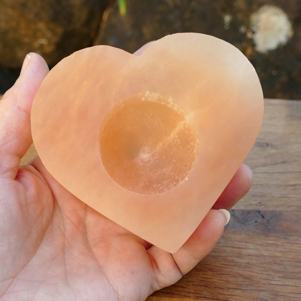 Orange Selenite Candle Holder | Natural Selenite Tealight Holder
