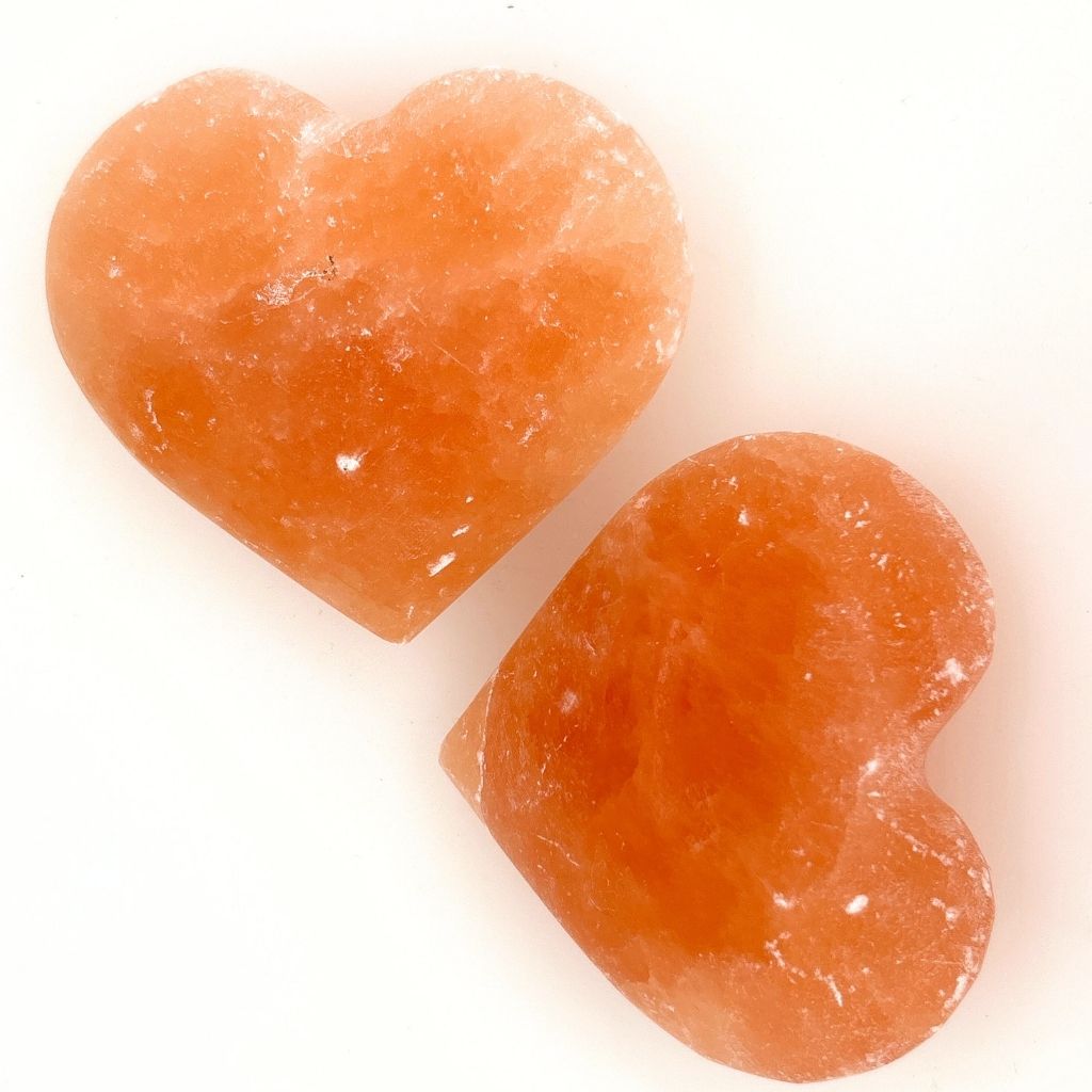 orange selenite hearts
