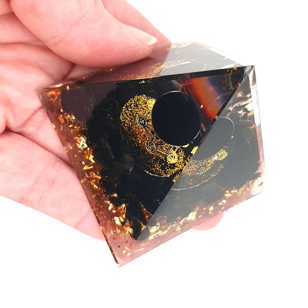 Orgone Pyramid with Obsidian Sphere & Metatron's Cube Symbol