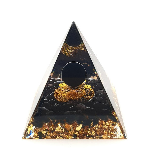 Orgone Pyramid with Obsidian Sphere & Metatron's Cube Symbol