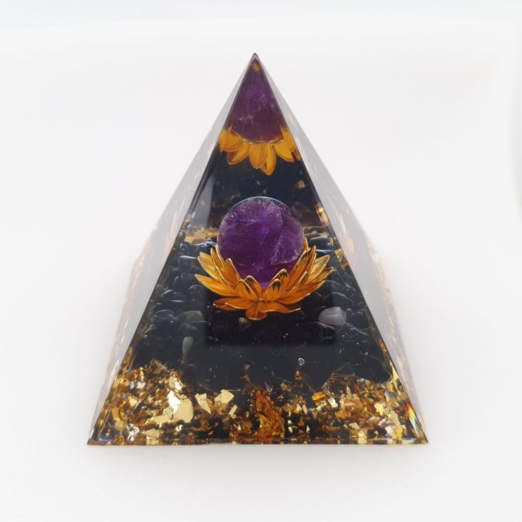 orgonite pyramid amethyst sphere lotus flower
