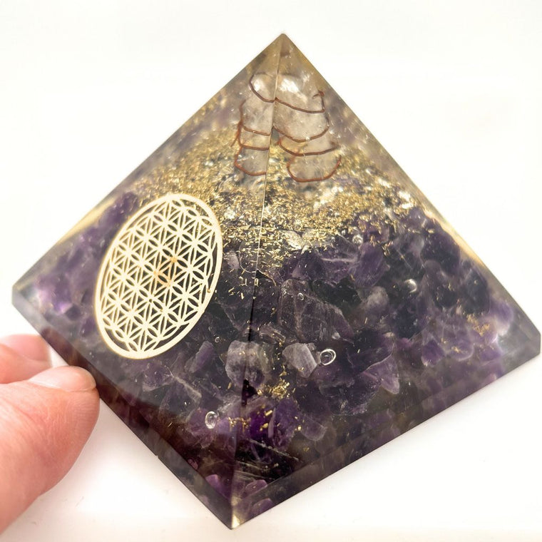 Amethyst Orgonite Pyramid with Flower of Life