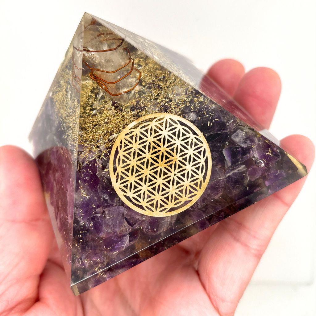 Amethyst Orgonite Pyramid with Flower of Life