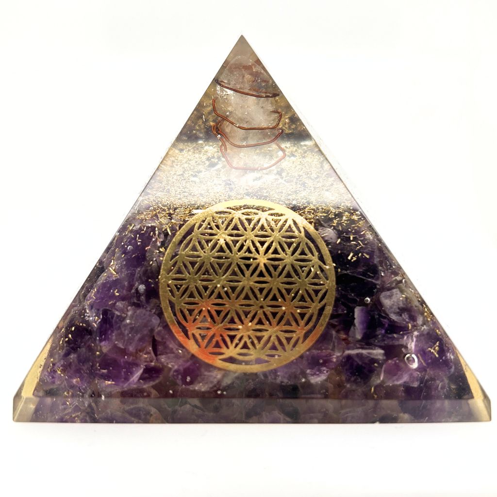 Amethyst Orgonite Pyramid with Flower of Life
